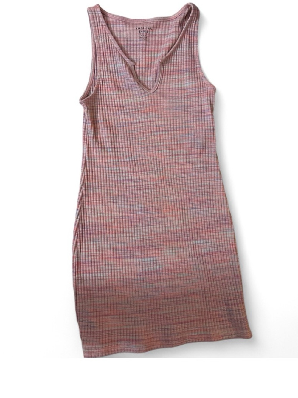 American Eagle Outfitters Pink Multitone Ribbed V‑Neck Tank Dress